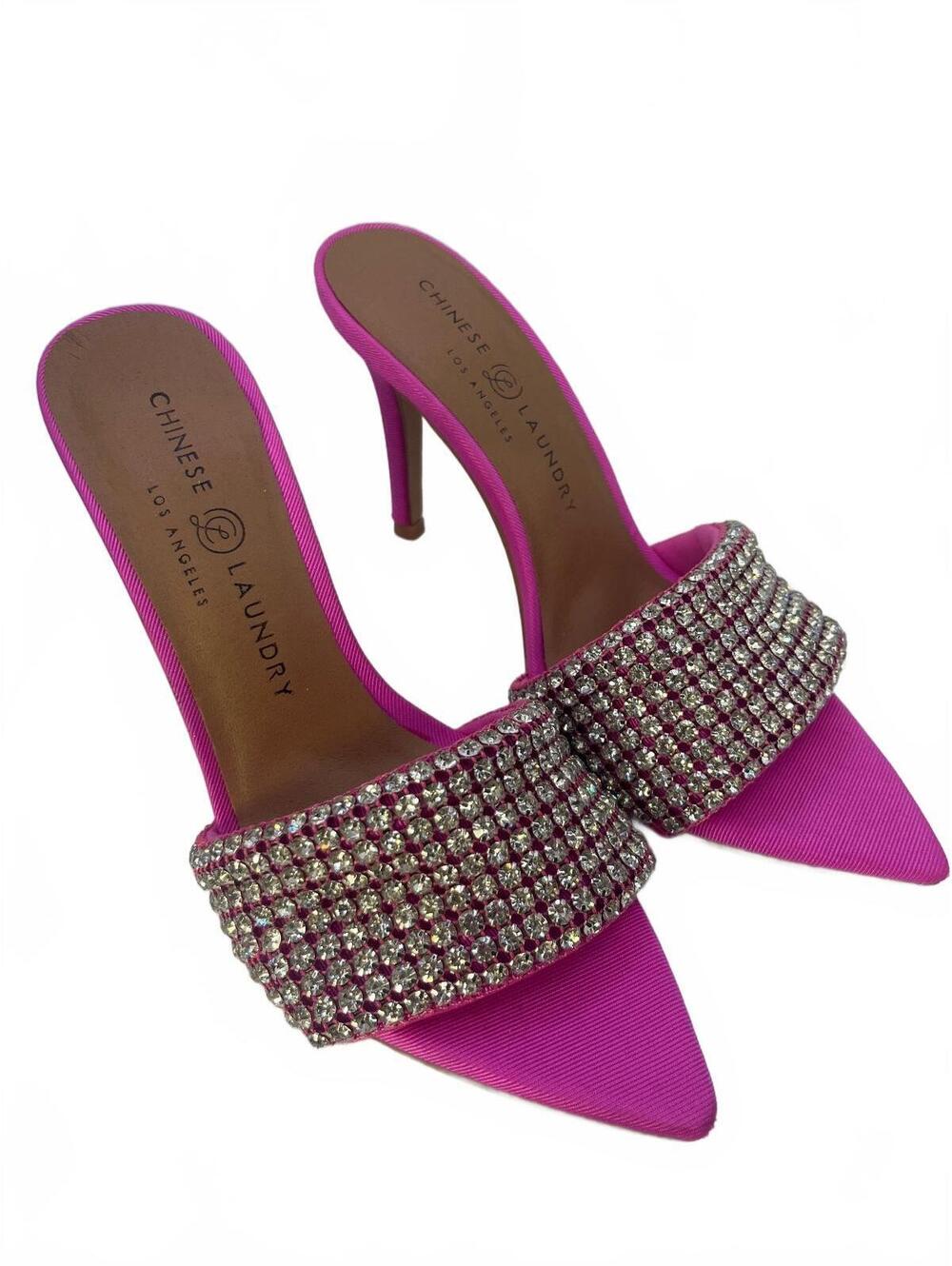 Barbie Pink Satin High Heels with Rhinestones Chinese Laundry Size 7 NEW